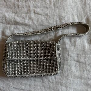 Anthropologie Silver Beaded Shoulder Bag